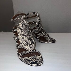 Donald J Pliner Tenasp Leather Snakeskin Strappy Heels